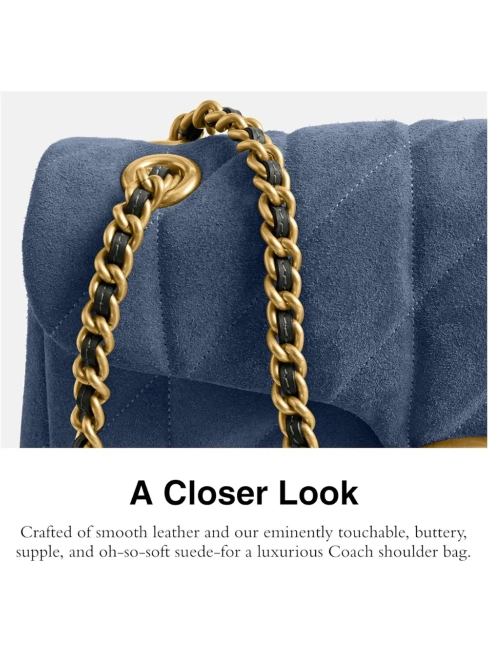 Coach Tabby 26 Quilted Blue Suede Shoulder Bag with Gold Hardware - New
